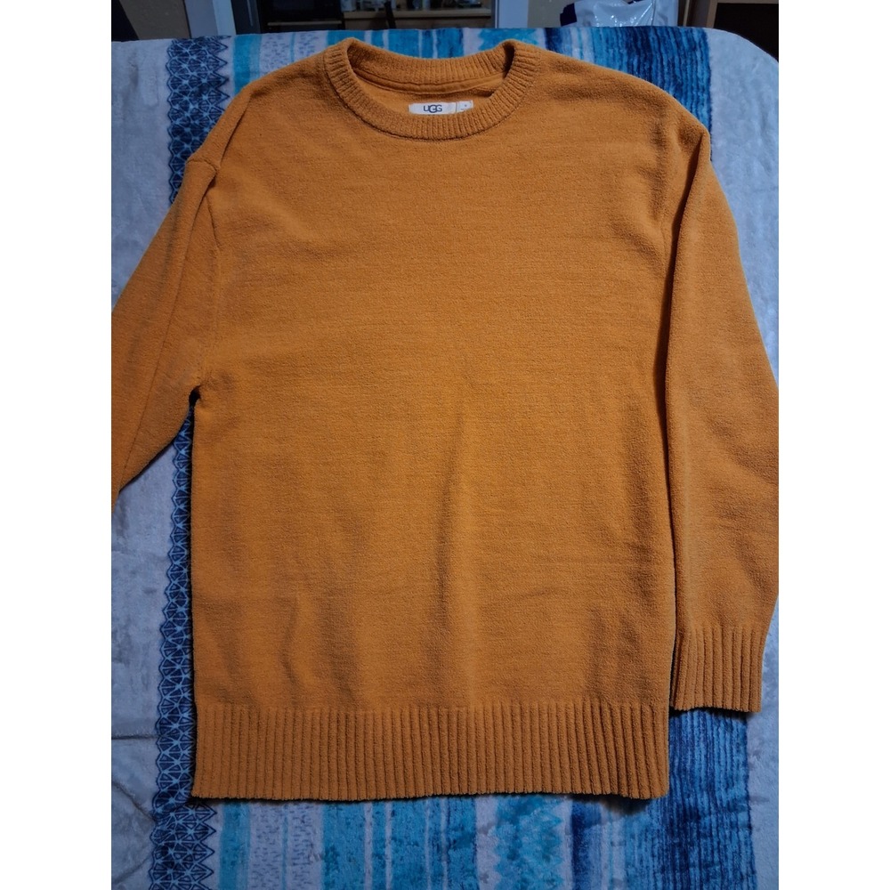 UGG Mustard Yellow Textured Knit Crewneck Sweater 1167374 Womens Medium